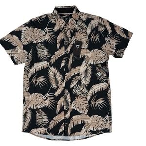 Fried Denim NYC Mens M Stretchy Slim Fit Short Sleeve Black Floral Shirt NWT $68